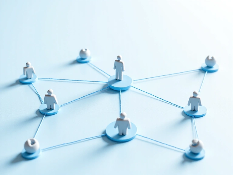 A network of interconnected people icons, symbolizing data sharing and collaboration, with some nodes highlighted to represent third-party involvement.